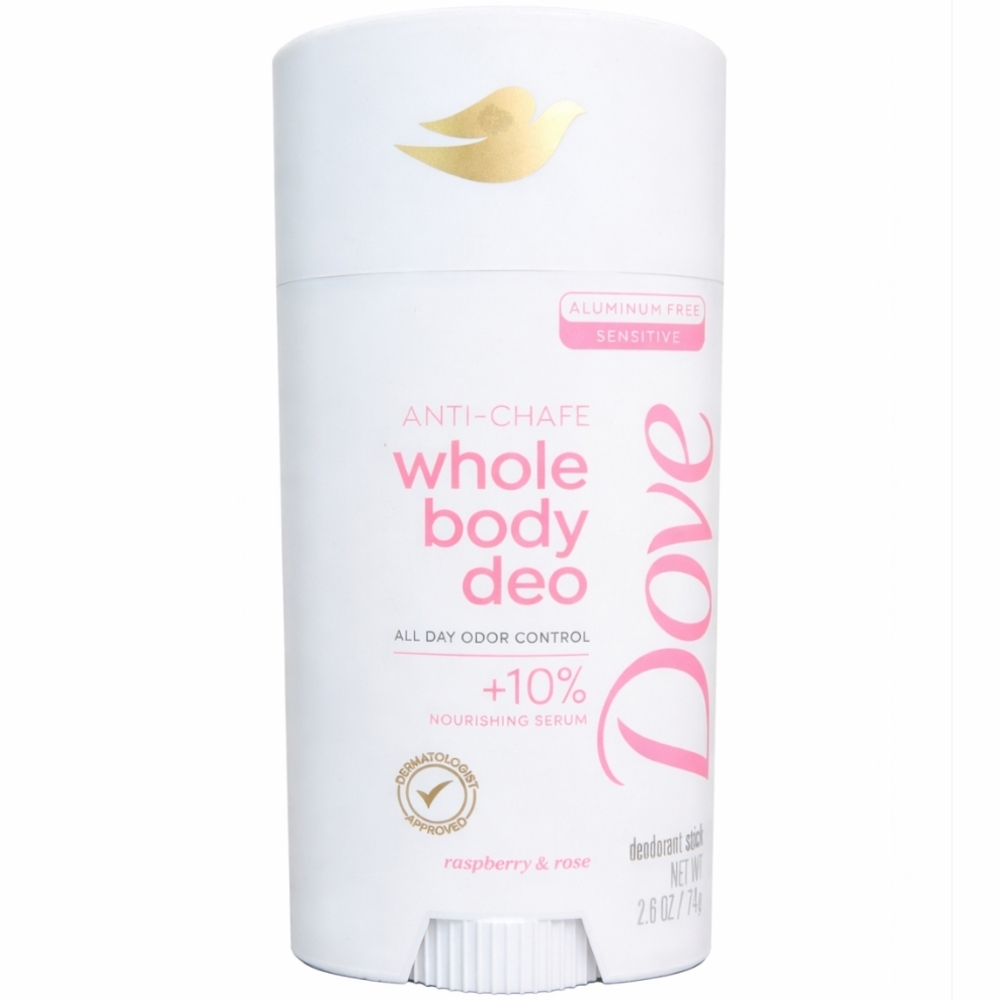 Dove Whole Body Deo Anti-Chafe Deodorant Raspberry & Rose Aluminum Free, 2.6 oz